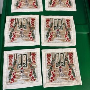 New Kim Seybert White Dog Holiday Paws Napkins Set Of Six